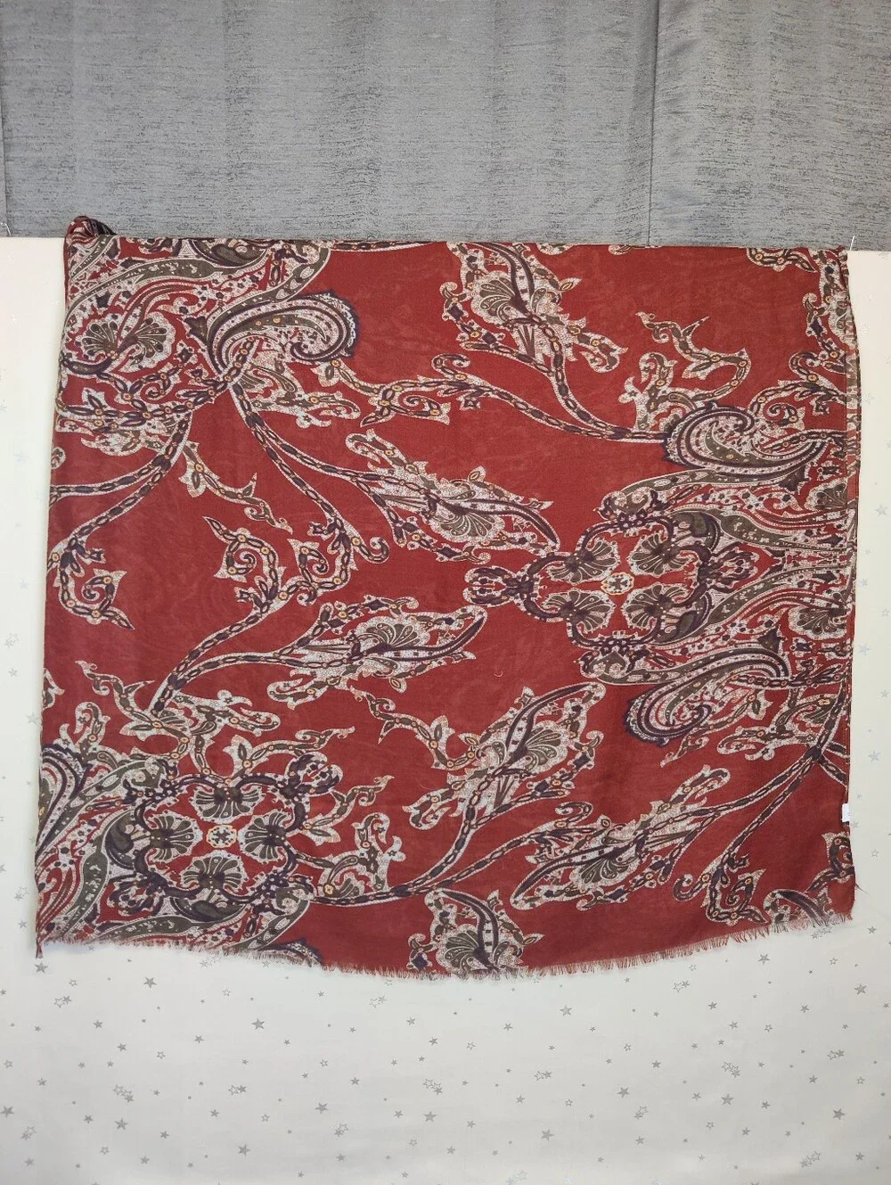 Naturally Knotty Oversized Scarf Wrap Shawl Rust Brown Boho Fringe 36x70